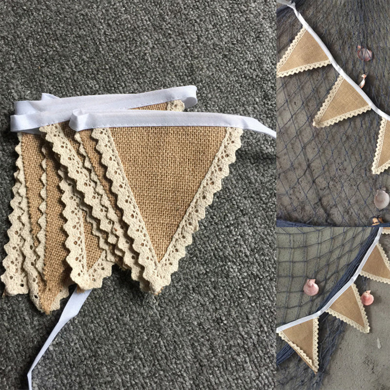 2M Vintage Lace Hessian Burlap Xmas Banner Shabby Chic Rustic Wedding Bunting Hot Sale 2017 New